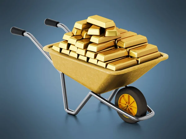 Καρότσι γεμάτο από χρυσό. 3D απεικόνιση — Φωτογραφία Αρχείου