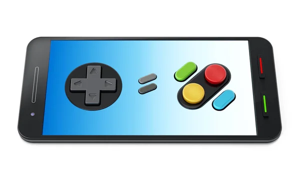Botones Gamepad en smartphone aislados sobre fondo blanco. Ilustración 3D — Foto de Stock