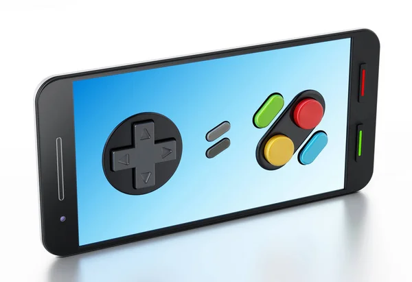 Gamepad-Tasten am Smartphone isoliert auf weißem Hintergrund. 3D-Illustration — Stockfoto