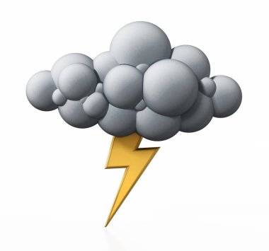 Bulut ve flash sembolü beyaz arka plan üzerinde izole. 3D çizim