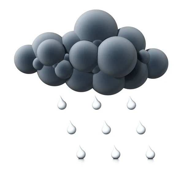 Molnet och vatten droppe symboler isolerad på vit bakgrund. 3D illustration — Stockfoto