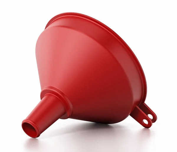 Embudo de plástico rojo aislado sobre fondo blanco. Ilustración 3D — Foto de Stock