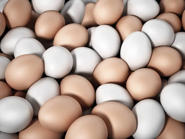 Коричневые и белые свежие фермерские яйца. 3D иллюстрация — стоковое фото
