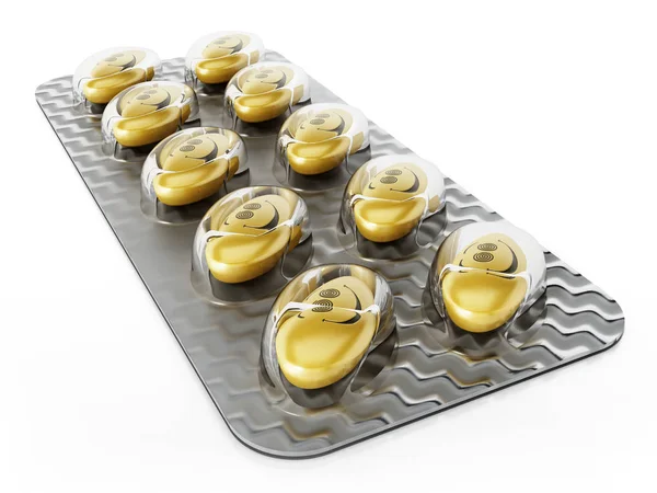 Antidepressiva mit lächelndem Gesicht. 3D-Illustration — Stockfoto