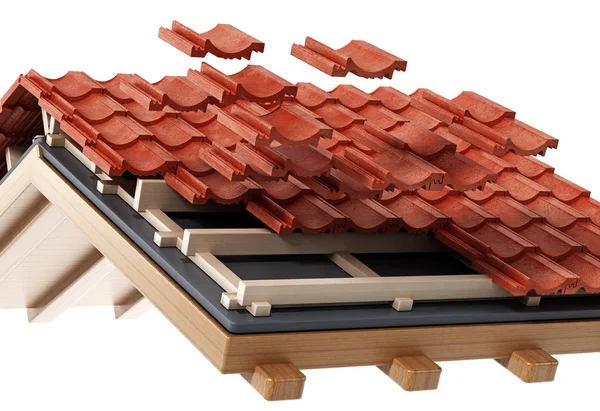 Roof construction detail. 3D illustration — Stock Photo, Image