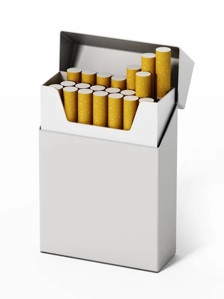 Krabičku od cigaret a cigarety izolovaných na bílém pozadí. 3D obrázek — Stock fotografie