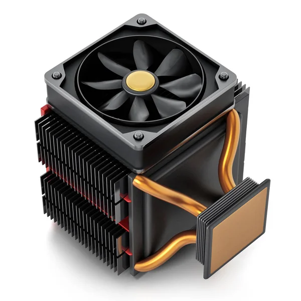 Computer CPU fan and heatsink isolated on white background. 3D illustration — Stock Photo, Image