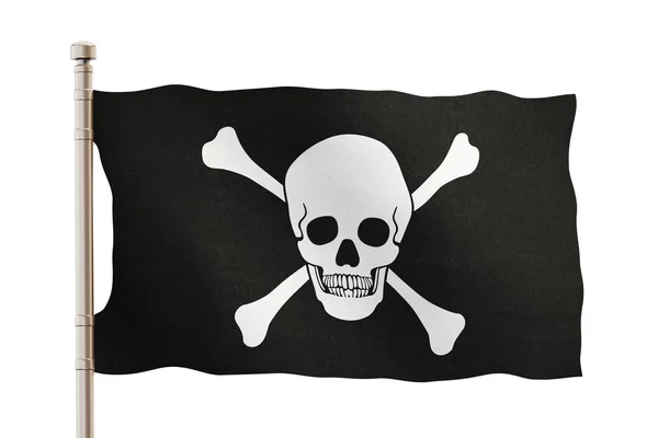 Πειρατική σημαία που απομονώνονται σε λευκό φόντο. 3D απεικόνιση — Φωτογραφία Αρχείου