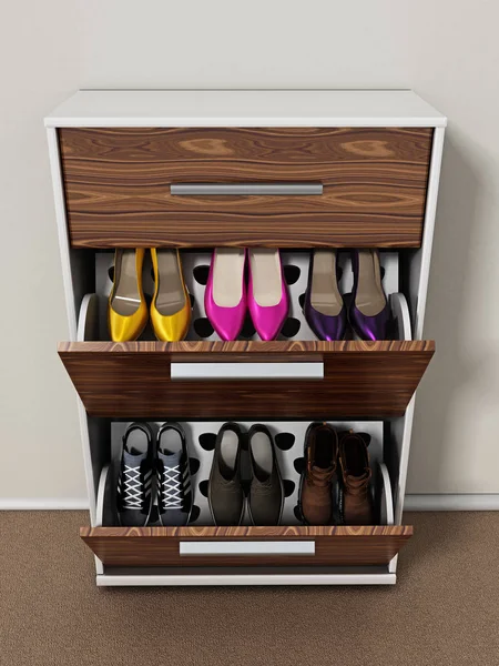 Contemporary shoe cabinet design. 3D illustration