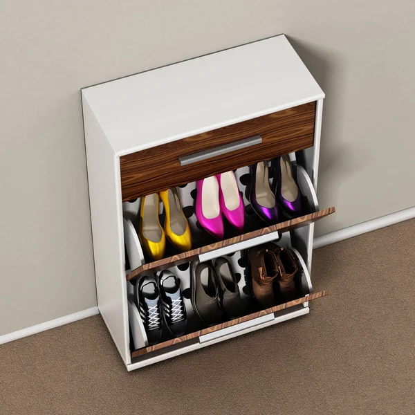 Contemporary shoe cabinet design. 3D illustration