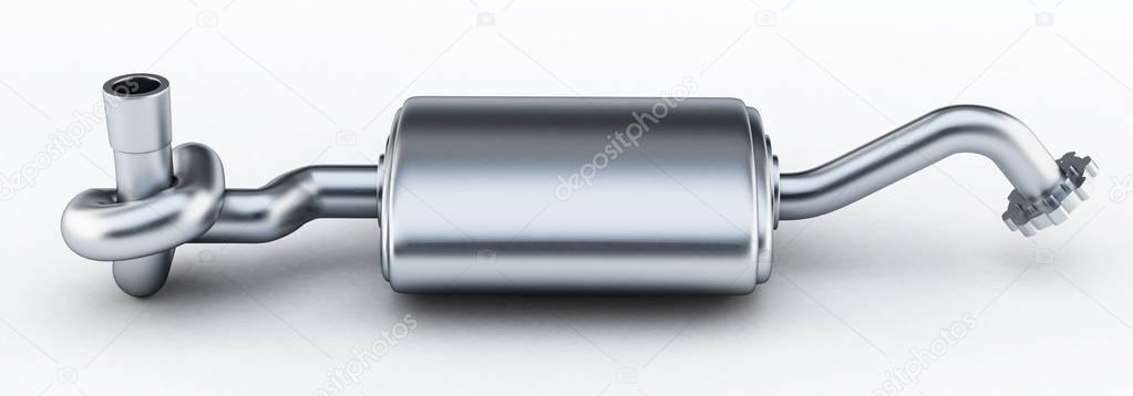 Silencer of exhaust gases of the car tied in a knot. 3D illustration