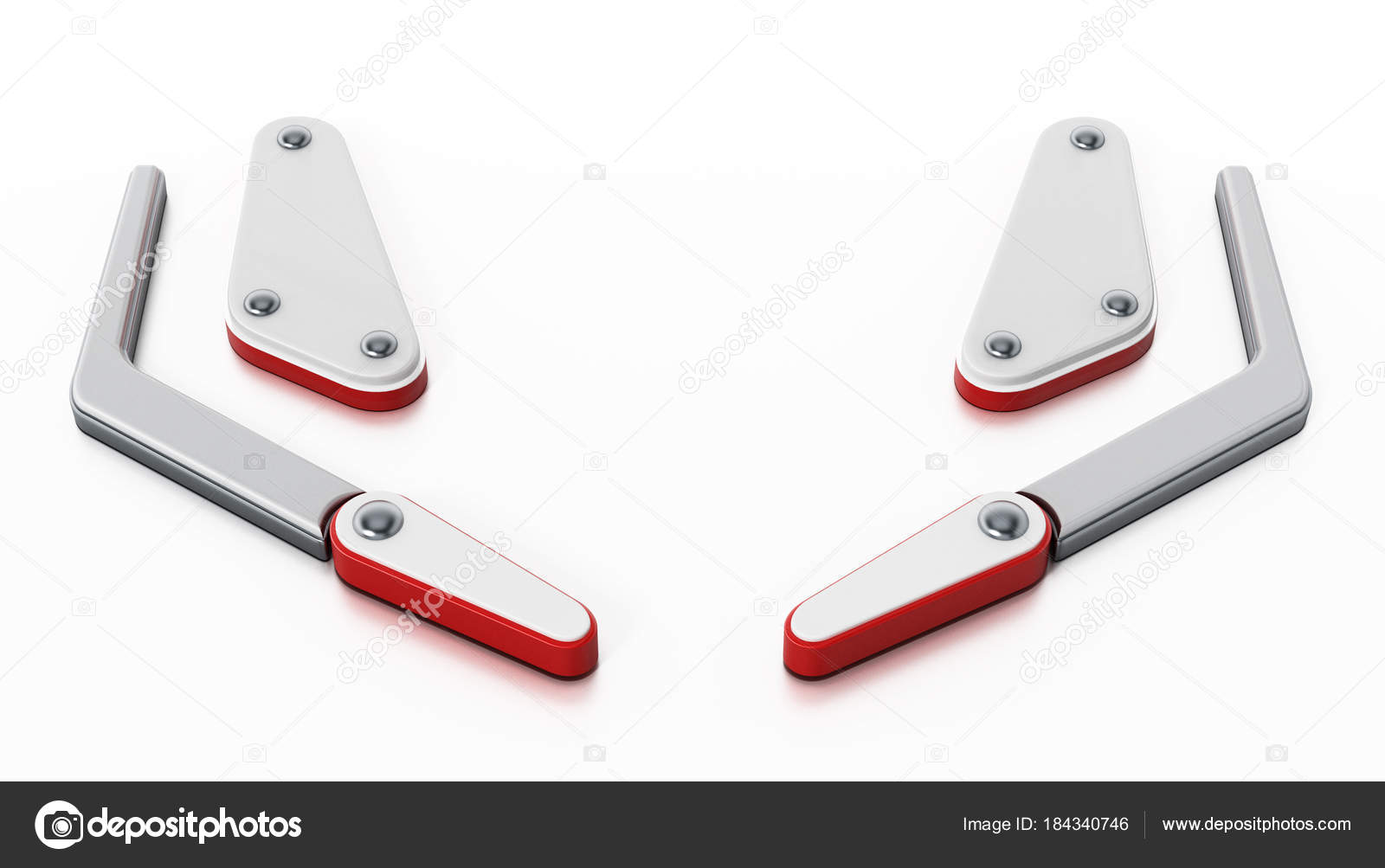 Pinball flippers and bumpers isolated on white background. 3D