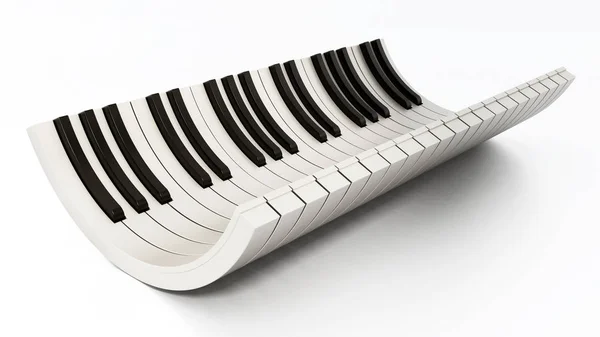 Zakrzywione klawisze fortepianu na białym tle. ilustracja 3D — Zdjęcie stockowe