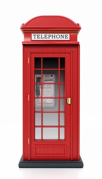 Червоний британський телефонна будка ізольовані на білому тлі. 3D ілюстрація — стокове фото