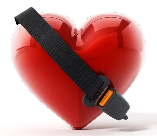 Seatbelt around the red heart. 3D illustration — Stock Photo, Image