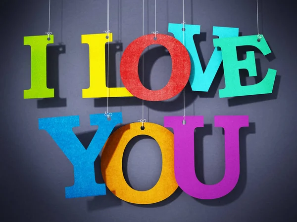 Paper multi-colored letters forming I love you text. 3D illustration