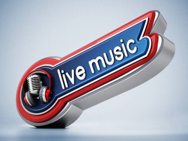 Canlı müzik afiş vintage mikrofon ile. 3D çizim