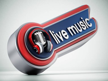 Canlı müzik afiş vintage mikrofon ile. 3D çizim