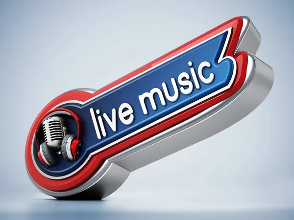 Banner de música ao vivo com microfone vintage. Ilustração 3D — Fotografia de Stock