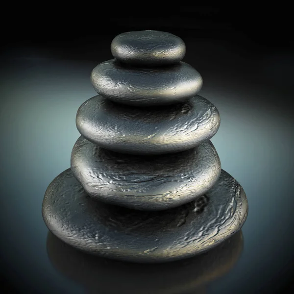 Tas de pierres de massage noires sur fond noir. Illustration 3D — Photo