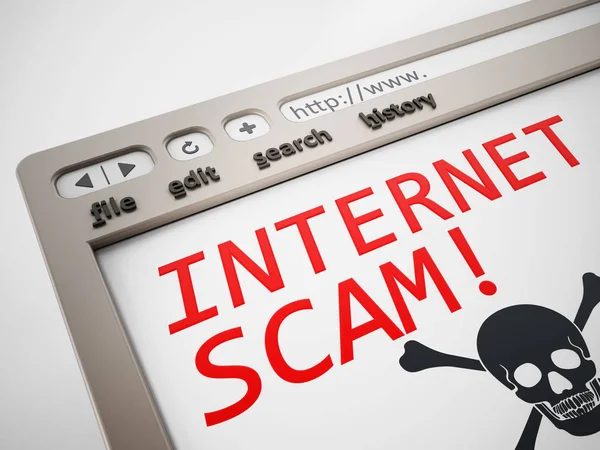 Internet scam browser page with jolly roger. 3D illustration