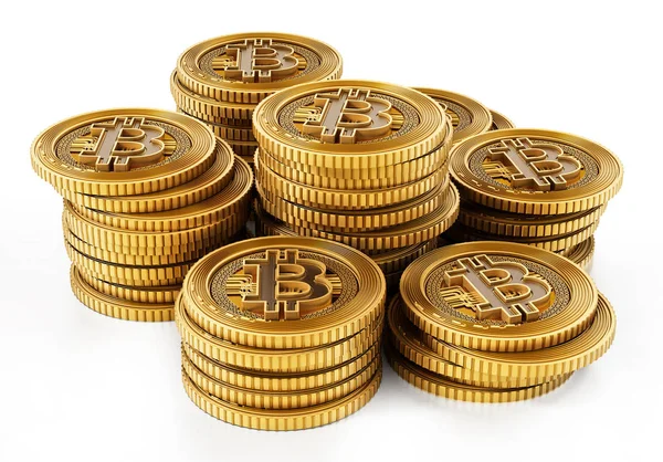 Golden crypto currency coin isolated on white background. 3D illustration — Stock Photo, Image