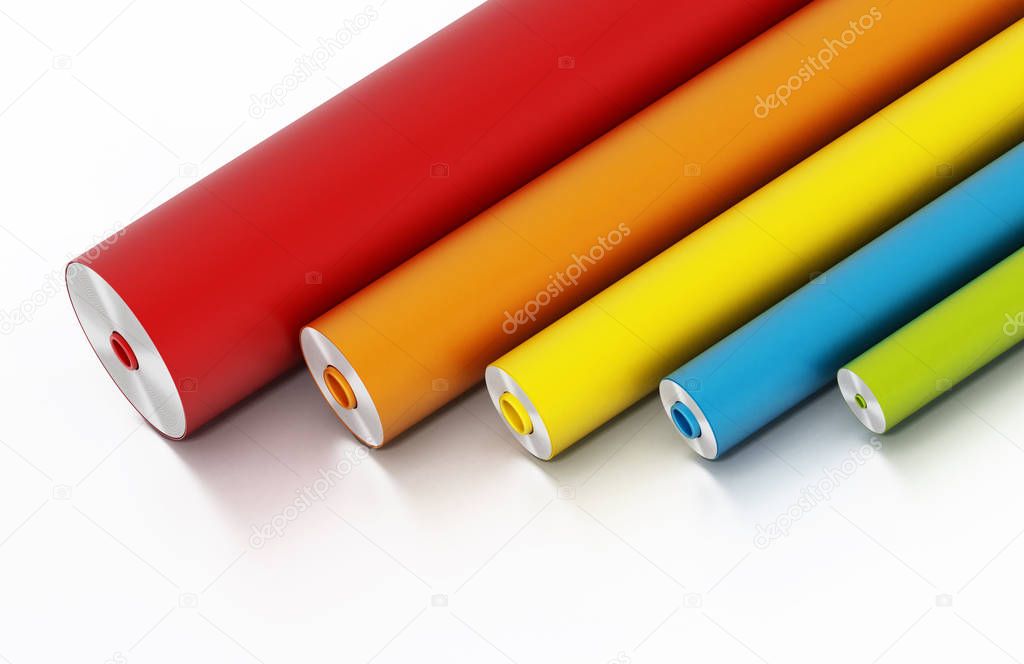 Vibrant colored adhesive films isolated on white background. 3D illustration