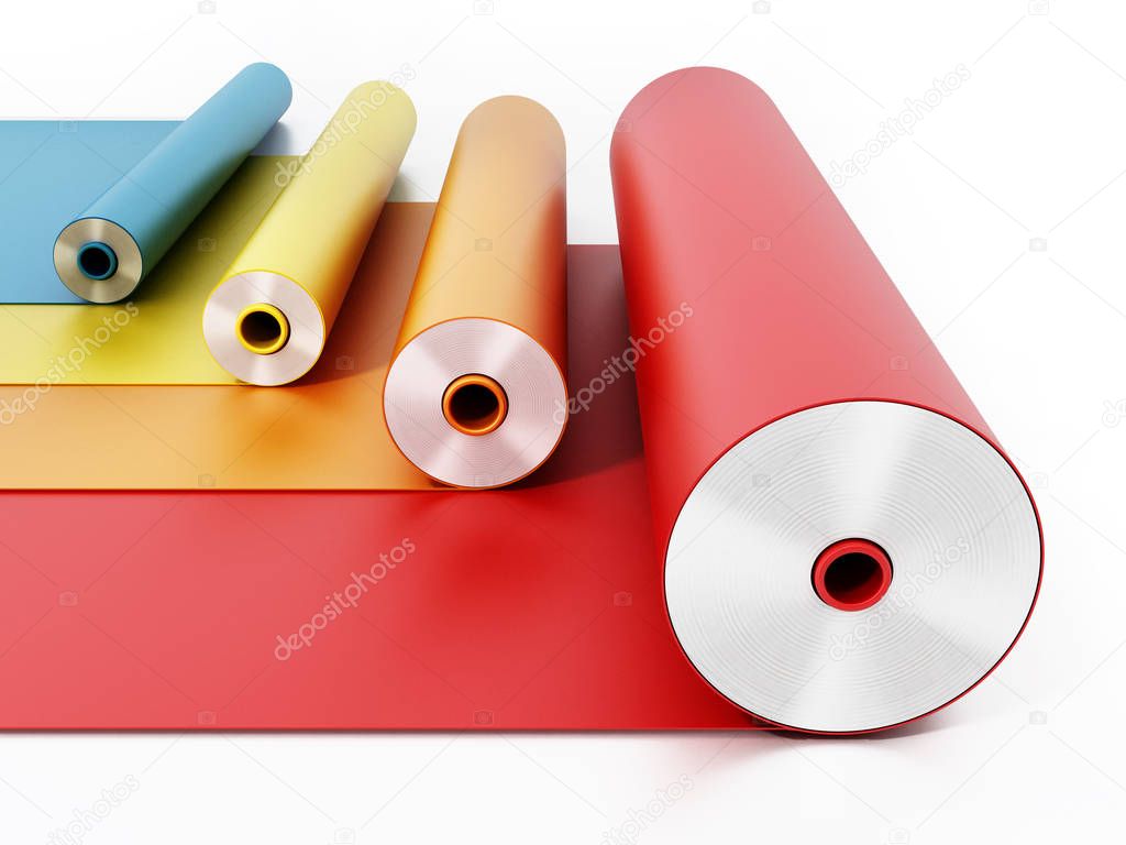 Vibrant colored adhesive films isolated on white background. 3D illustration