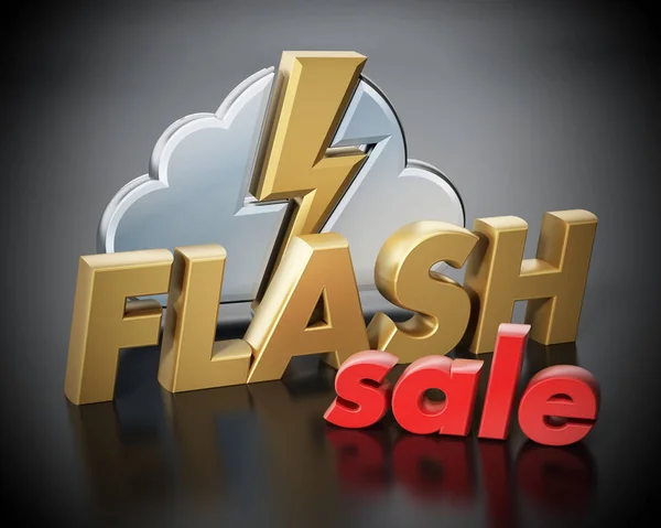 Flash sale text, cloud and lightning icon. 3D illustration — Stock Photo, Image