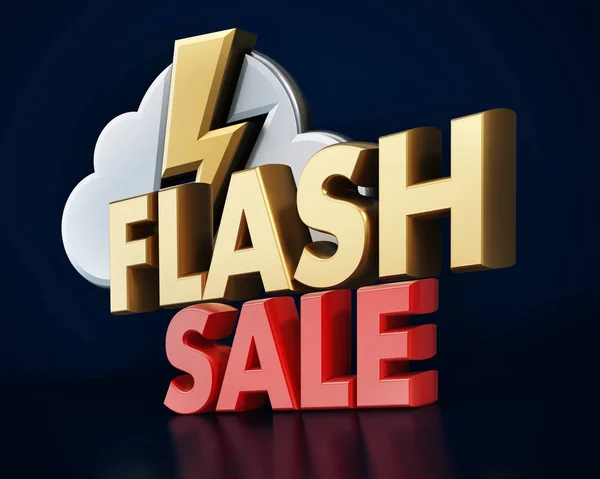 Flash sale text, cloud and lightning icon. 3D illustration — Stock Photo, Image