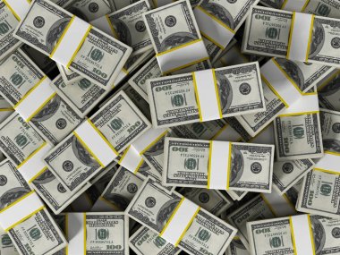 Yatay 100 dolarlık para arka plan çok. 3D çizim