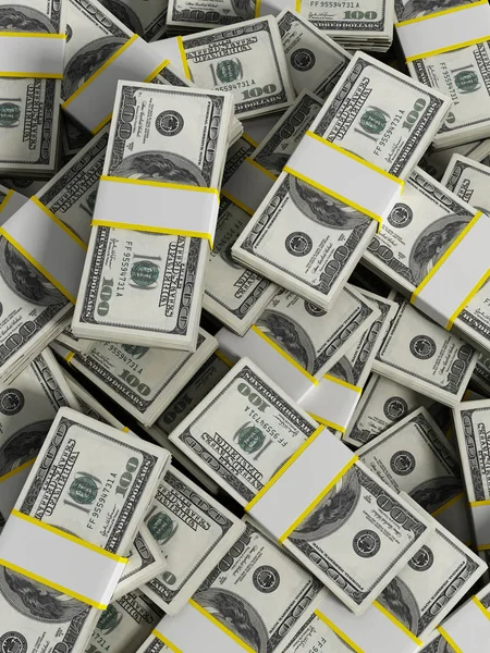 Fondo de lotes de dinero vertical de 100 dólares. Ilustración 3D — Foto de Stock