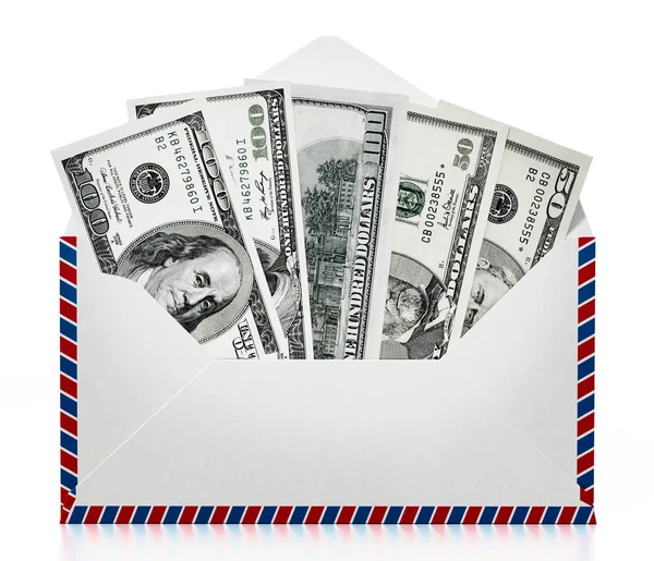 100 and 50 dollar bills inside enveloppe. 3D illustration — Stock Photo, Image