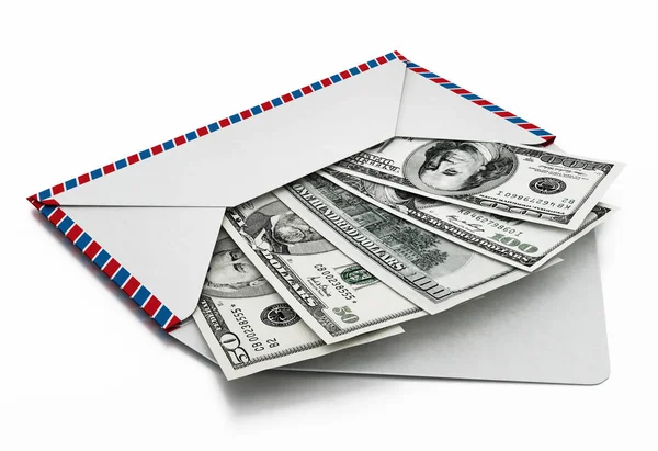 100 and 50 dollar bills inside enveloppe. 3D illustration — Stock Photo, Image