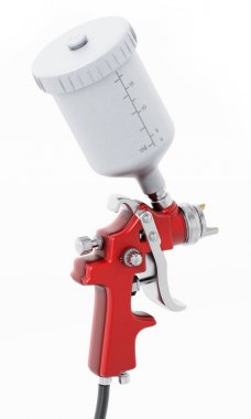 Beyaz arka plan üzerinde izole profesyonel boya tabancası. 3D çizim