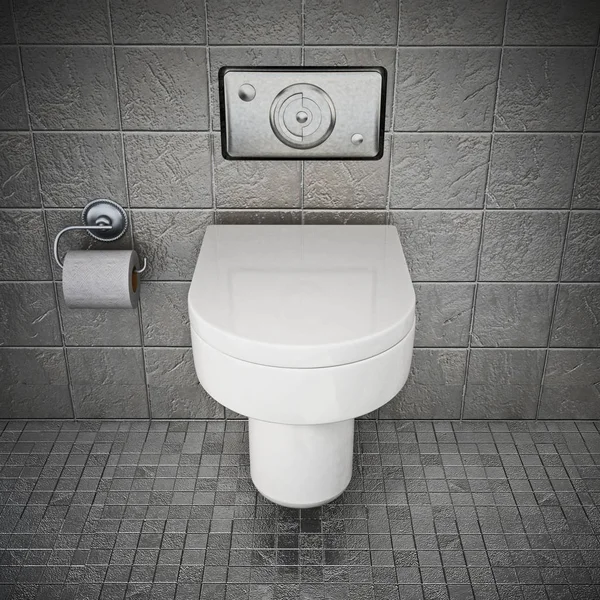 WC moderno all'interno bagno coperto di pietre grigie. Illustrazione 3D — Foto Stock