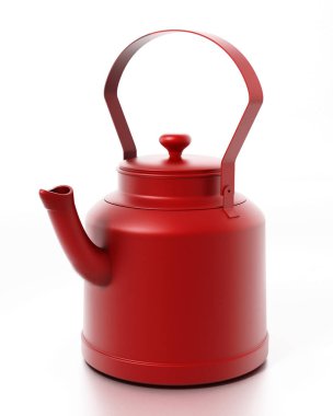 Beyaz arka plan üzerinde izole kırmızı vintage çaydanlık. 3D çizim