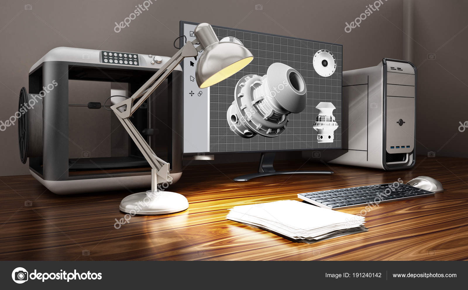 desktop computer with printer