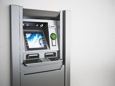 Genel Atm veya otomatik vezne makinesi. 3D çizim