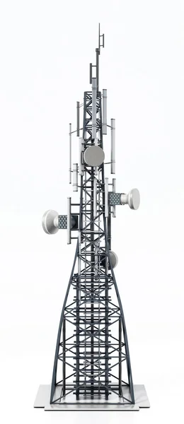 Steel telecommunications tower with satellite dishes. 3D illustration — Stock Photo, Image