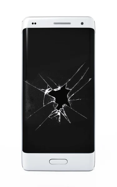 Smartphone med sprucken skärm isolerad på vit bakgrund. 3D illustration — Stockfoto