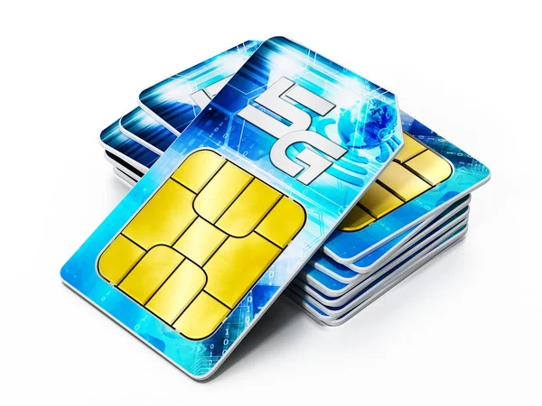 5G SIM-картки ізольовані на білому тлі. 3D ілюстрація — стокове фото