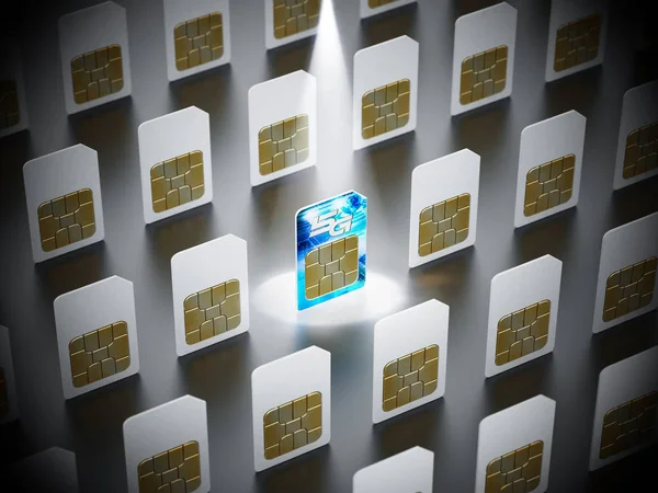 5g SIM kart Çift SIM kartlar arasında öne çıkmaktadır. 3D çizim — Stok fotoğraf