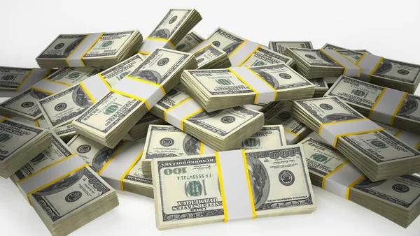 Pila di banconote da 100 dollari isolate su sfondo bianco. Illustrazione 3D — Foto Stock
