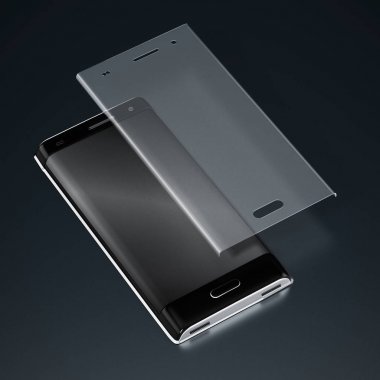 Smartphone ve temperli cam ekran koruyucusu. 3D çizim