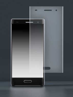 Smartphone ve temperli cam ekran koruyucusu. 3D çizim