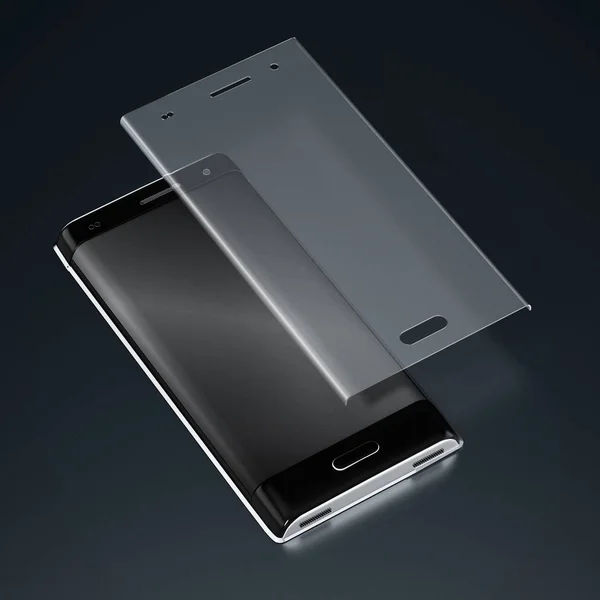 Smartphone and tempered glass screen protector. 3D illustration — Stock Photo, Image