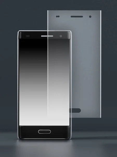 Smartphone och härdat glas skärmskydd. 3D illustration — Stockfoto