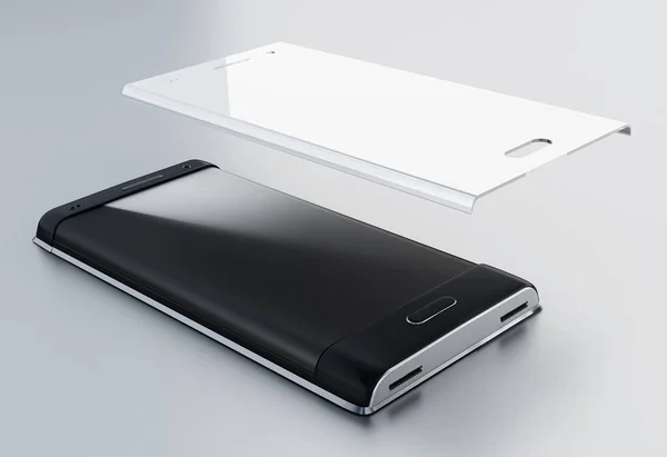 Smartphone y protector de pantalla de vidrio templado. Ilustración 3D — Foto de Stock