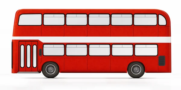Bus rojo de dos pisos aislado sobre fondo blanco. Ilustración 3D — Foto de Stock